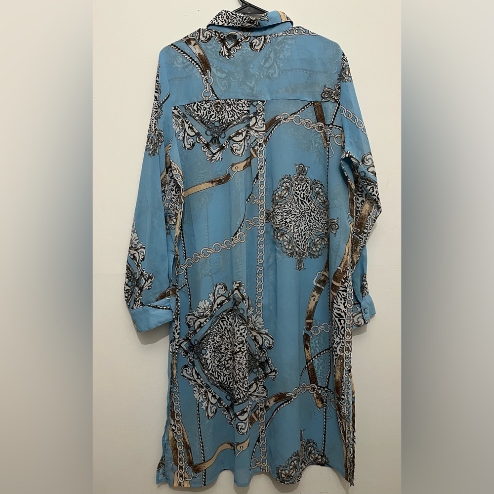 Fashion Nova Blue Chain Print Button Front Shirt Dress | Y2K - Picture 3 of 8